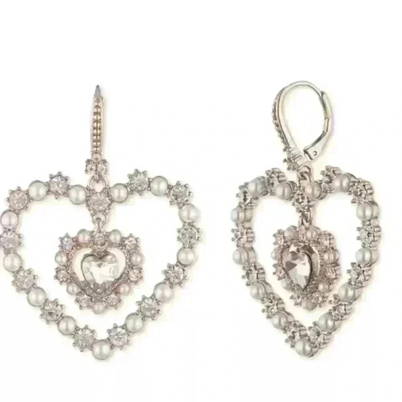 Marchesa Gold Tone Heart Drop Earrings - Picture 1 of 4